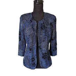 ONYX NITE Jacket Cardigan Black Blue Paisley Glitter Long Sleeve